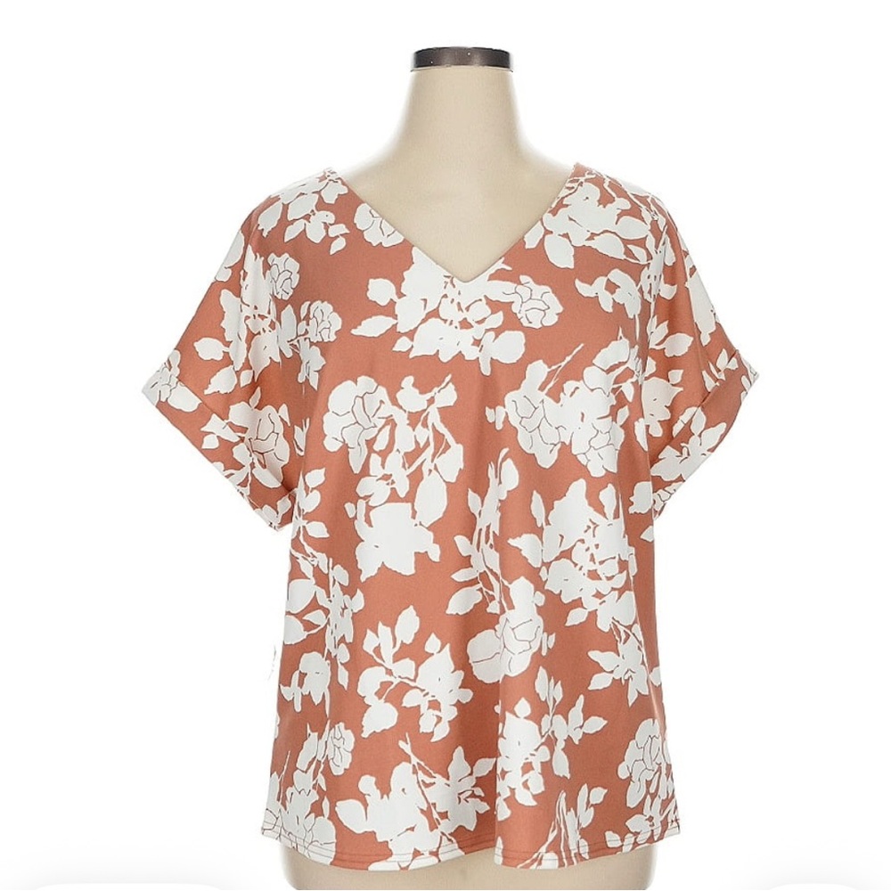 MELLODAY Floral V-Neck Blouse - White and Brown